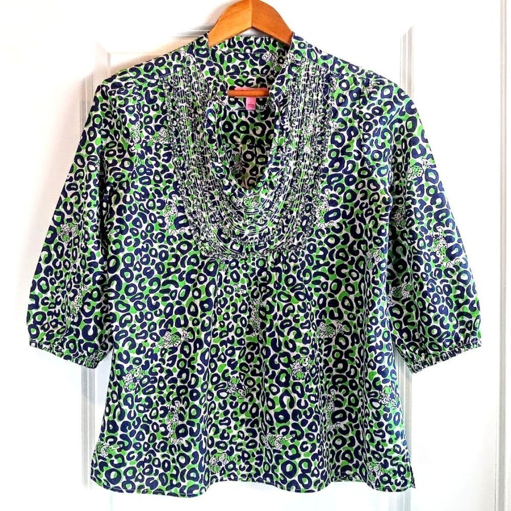 Lilly Pulitzer Vivi Peasant Top Thrill of the Chaise Cameo White